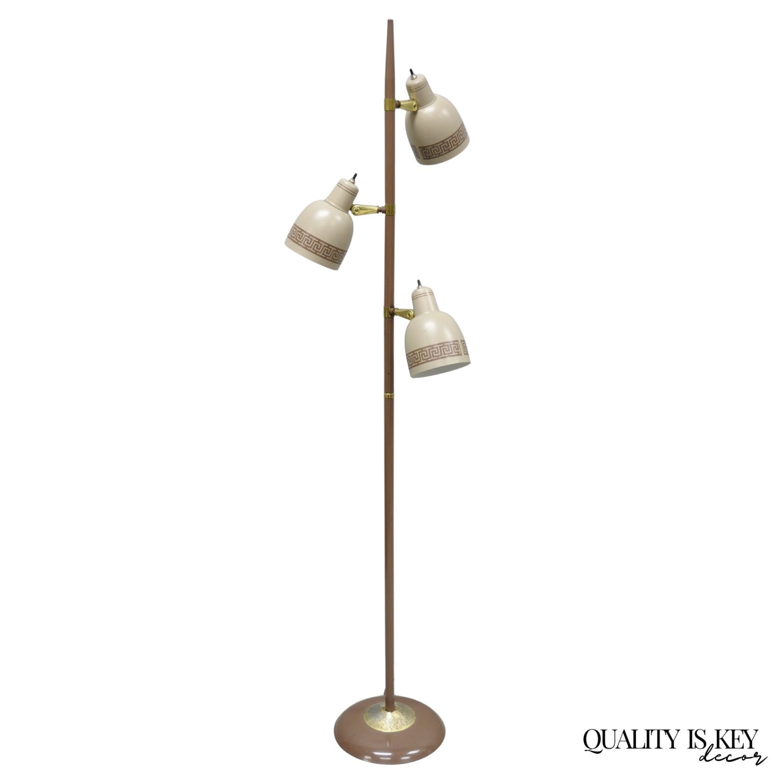 Vintage Mid Century Modern Taupe Triennial Greek Key Shade Floor Lamp