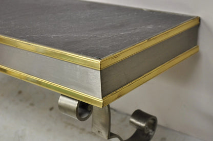 Vintage Italian Regency Steel & Brass Slate Top Wall Mounted Hall Console Table