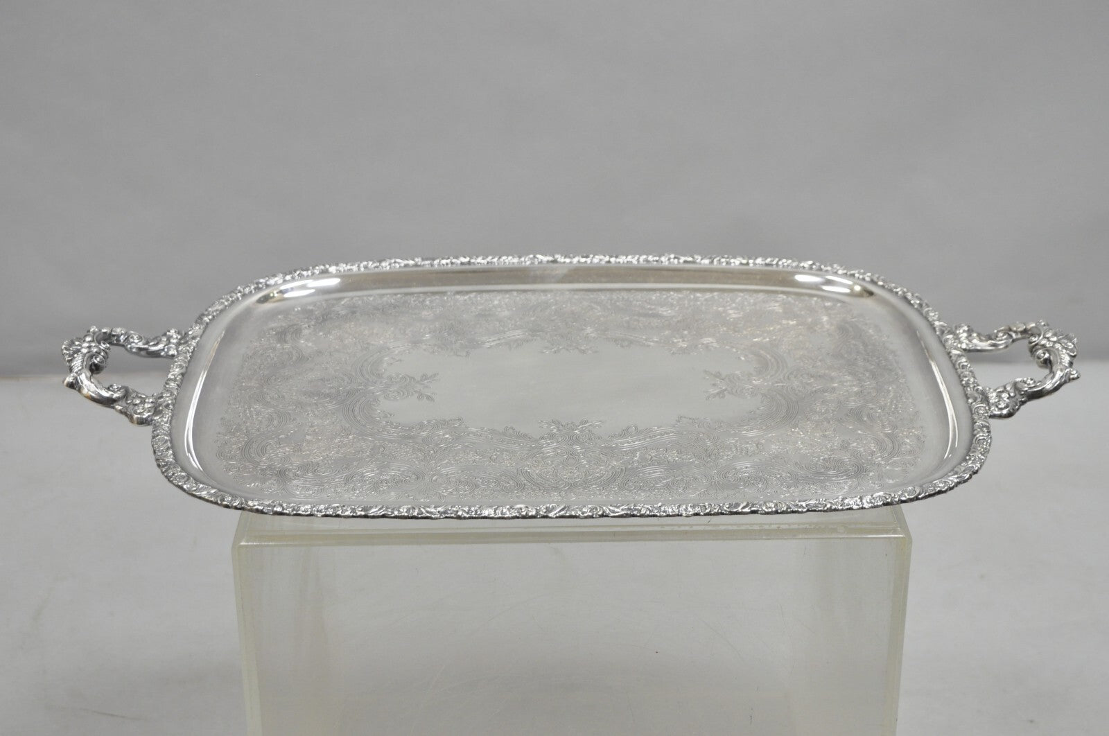 Vintage Victorian International Silver Co Silver Plated Bar Serving Platter Tray