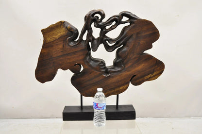 Modern Organic Abstract Carved Teak Wood Large Modernist Table Art Sculpture