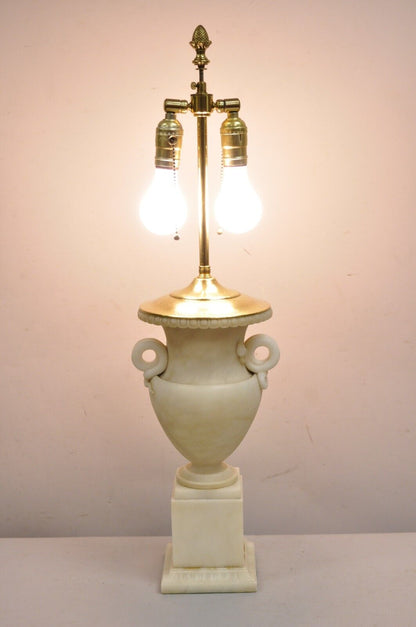 Vintage French Empire Neoclassical Italian Alabaster Marble Urn Table Lamp