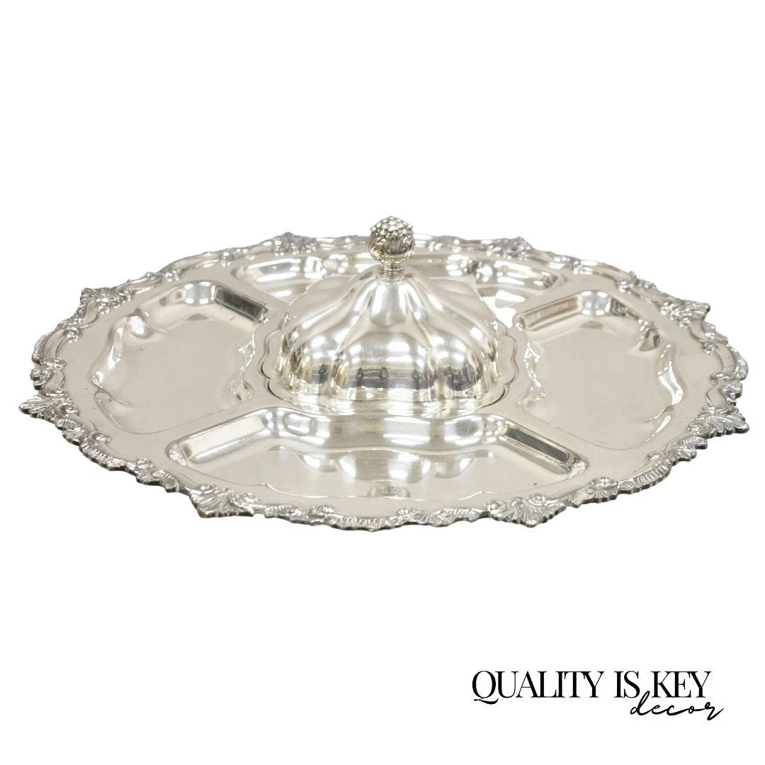 Vintage English Victorian Silver Plated Revolving Vegetable Serving Platter Tray
