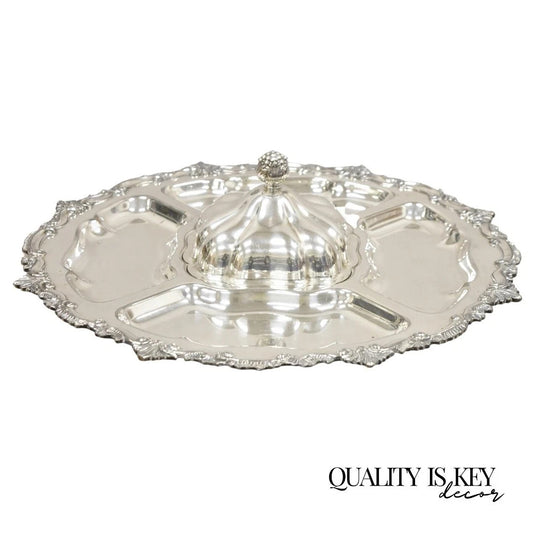 Vintage English Victorian Silver Plated Revolving Vegetable Serving Platter Tray