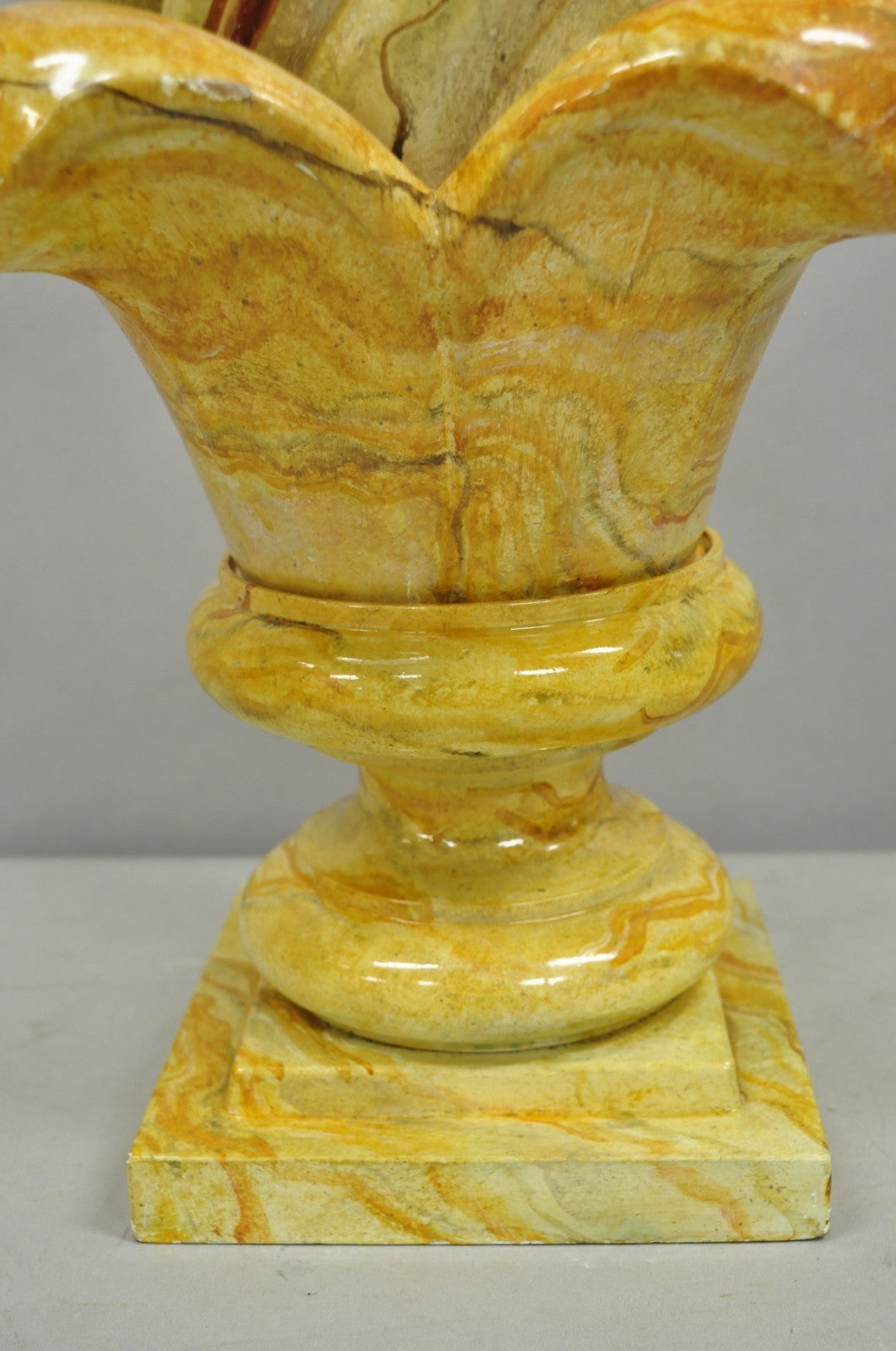 Vintage Hollywood Regency Faux Marble Orange Lacquered Wood Artichoke Table Lamp