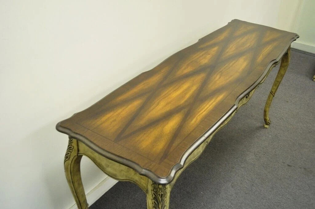Vintage French Country Louis XV Style Console Hall Table and Pair Stools Benches