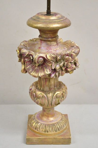 Vintage Italian Hollywood Regency Pink & Gold Ceramic Table Lamp by Brach Allen