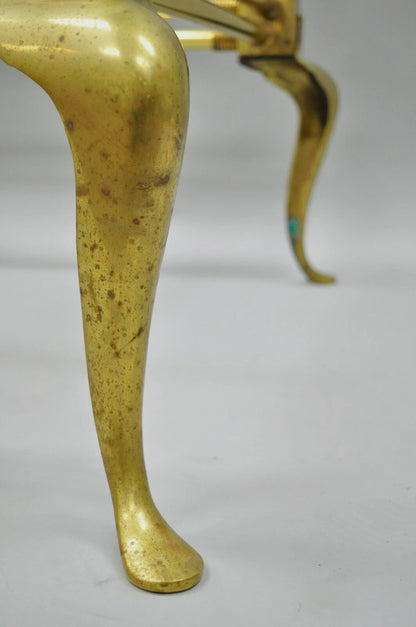 Vintage Hollywood Regency Brass Queen Anne Legs Square Coffee Table Base