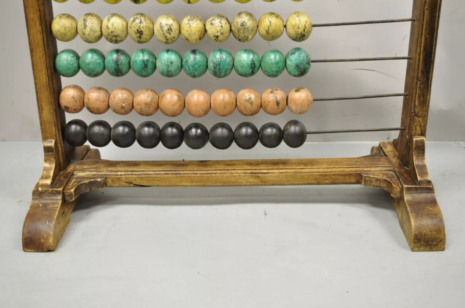 Large Vintage Mongolian Wooden Standing Math Abacus with Painted Wooden Balls