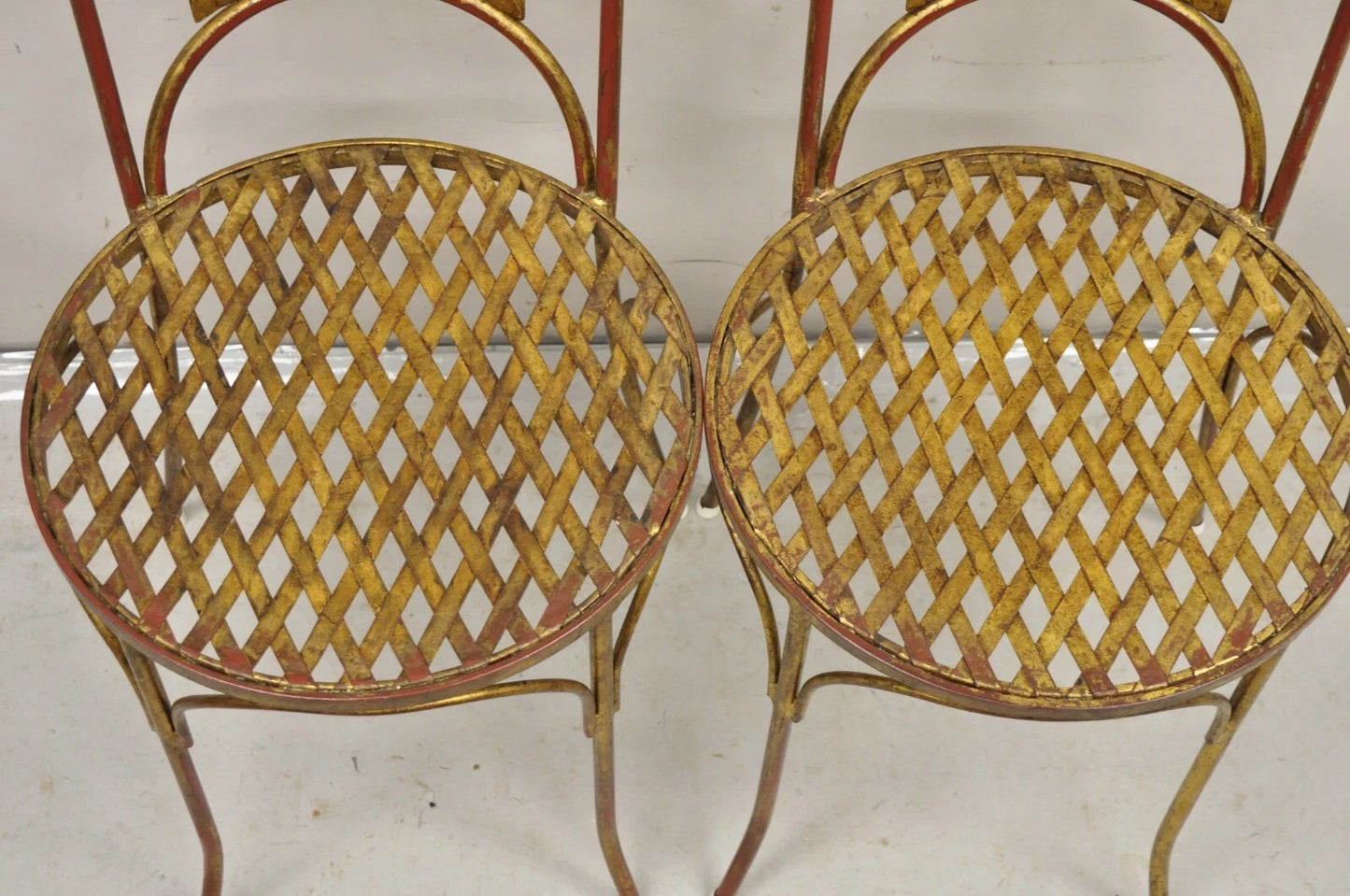 Vintage Italian Hollywood Regency Iron Gold Gilt Lattice Dining Set - 7 Pc Set