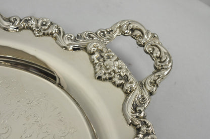 Vintage Extra Large Oval Silver Plated Serving Platter Bar Tray w/ Smoked Finish