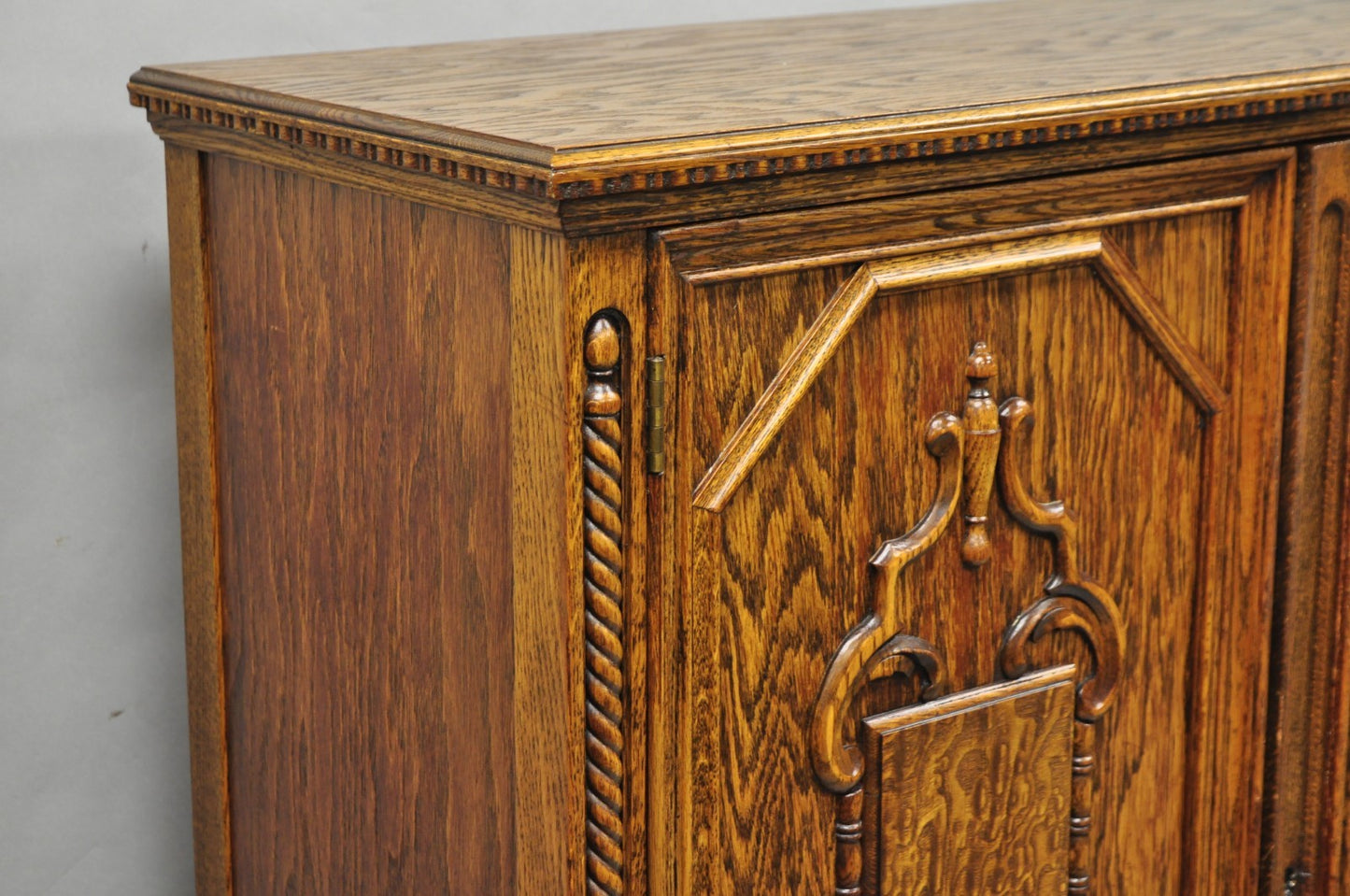 Antique Jacobean Renaissance Tudor Oak Blind China Cabinet Bookcase Cupboard