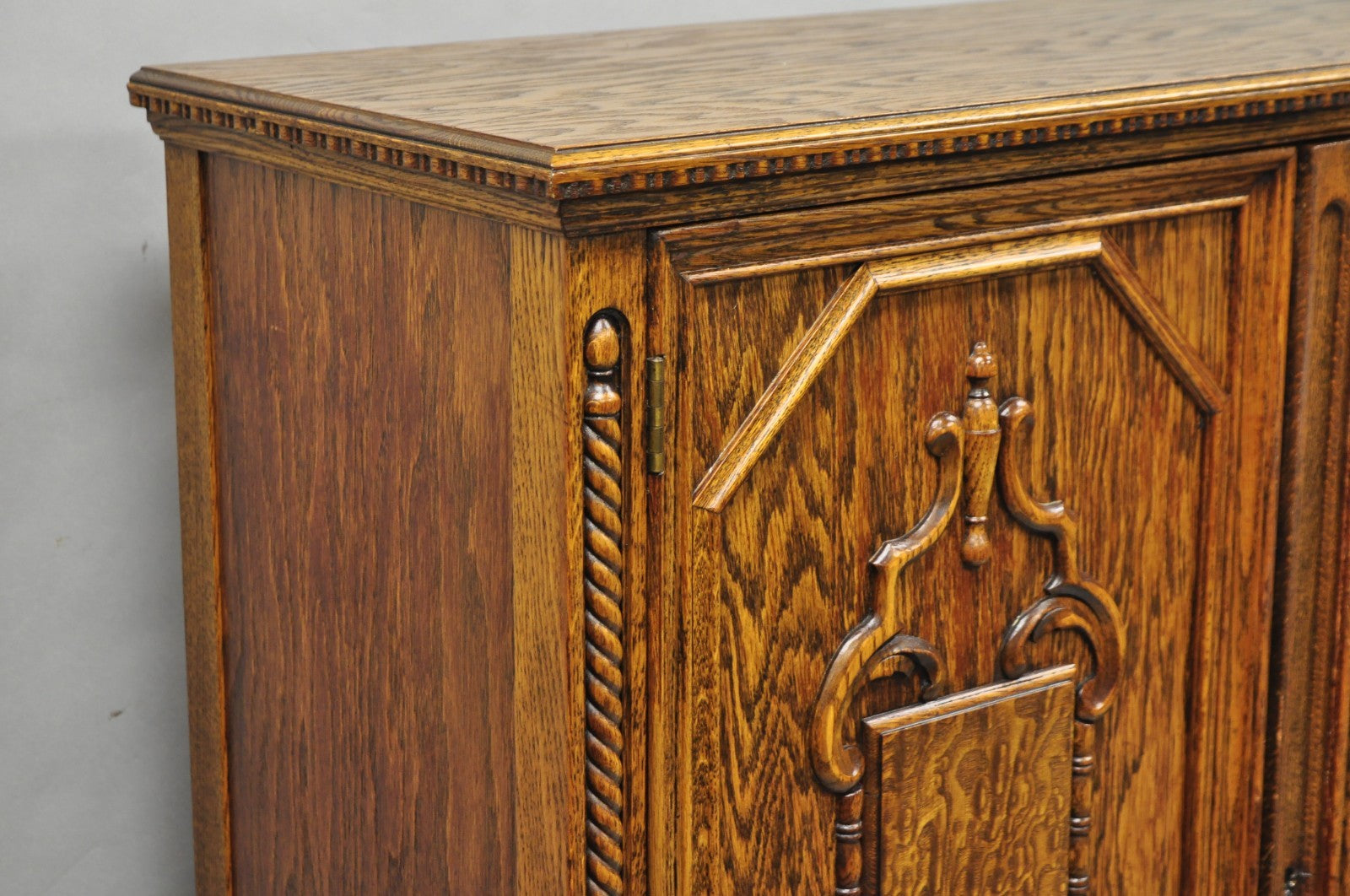 Antique Jacobean Renaissance Tudor Oak Blind China Cabinet Bookcase Cupboard