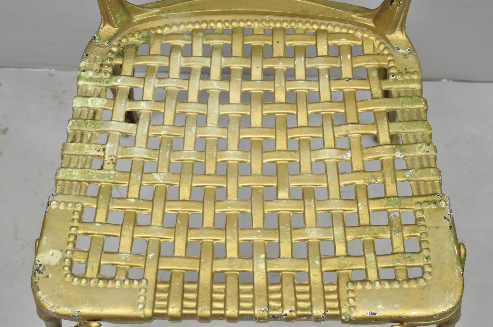 Vintage Hollywood Regency Faux Bamboo Basketweave Lattice Aluminum Side Chair