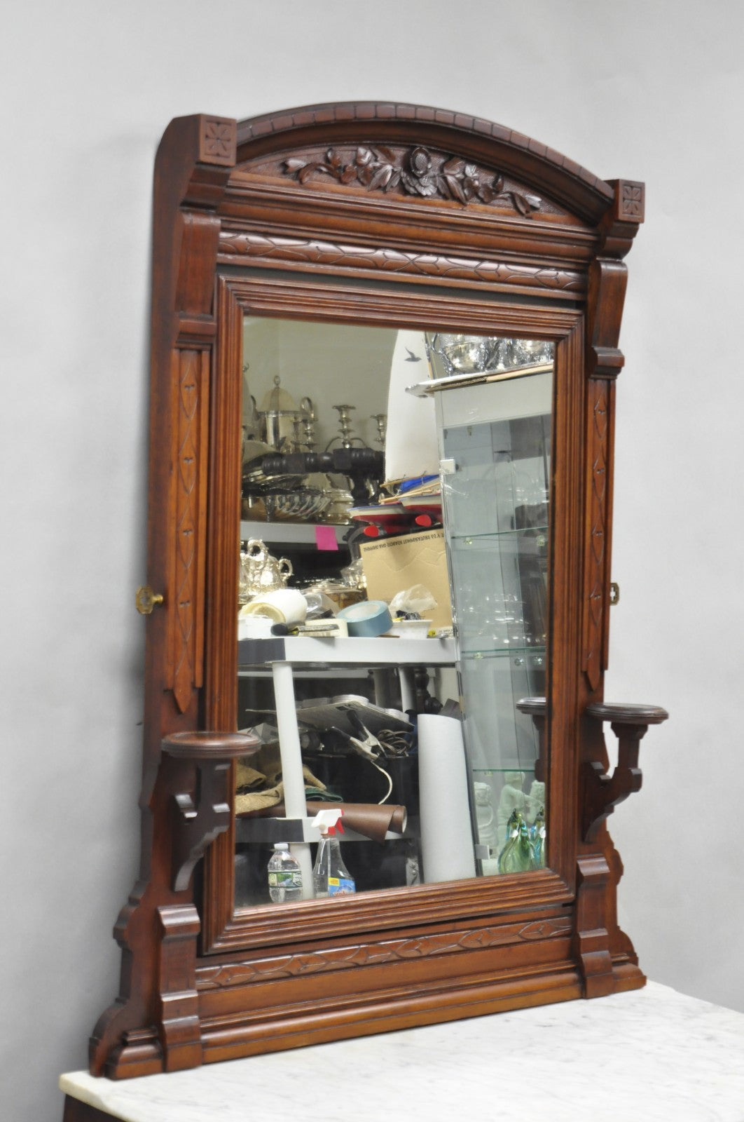 Antique Eastlake Victorian Carved Walnut Marble Top Washstand Dresser w/ Mirror