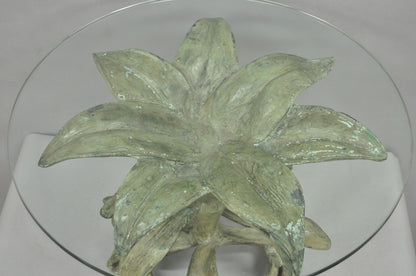 Vintage Arthur Court Green Verdigris Gilt Bronze & Glass Lily Flower Side Table