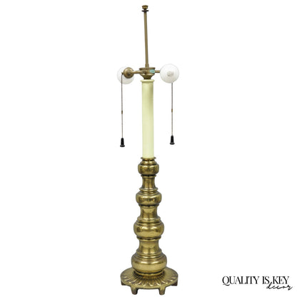 Vintage Stiffel Hollywood Regency Tall Brass Candlestick Column Table Lamp
