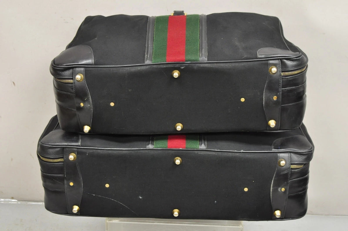 Vintage Gucci Black Canvas & Leather Suitcase Luggage His and Hers Set -2 Pc (B)
