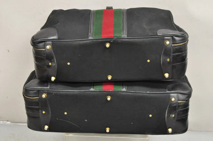 Vintage Gucci Black Canvas & Leather Suitcase Luggage His and Hers Set -2 Pc (B)