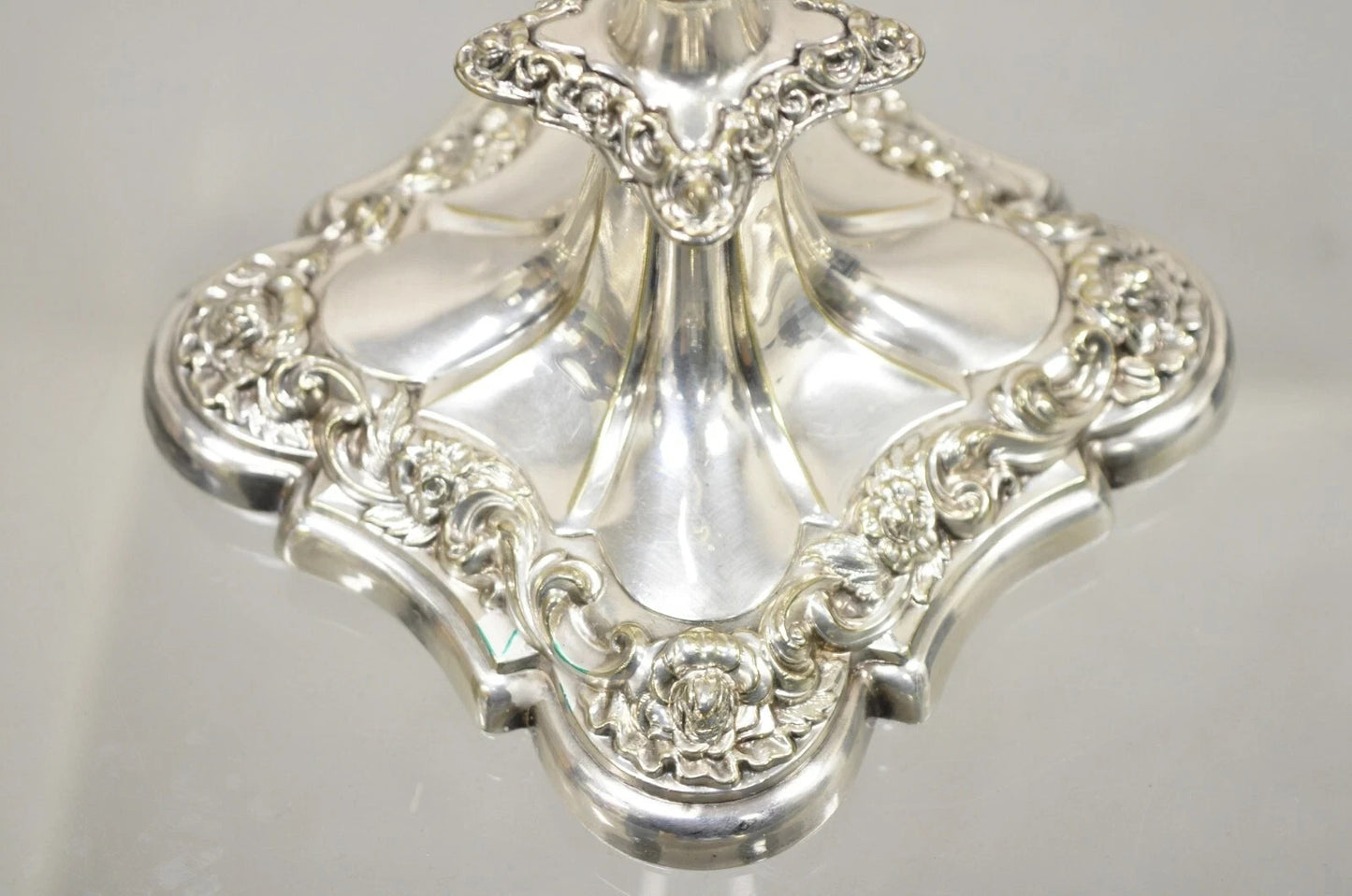 Antique Gorham Floral Repousse Twin Arm Silver Plated Candlestick Candelabra