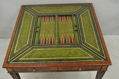 Maitland Smith Marquetry Inlay Leather Mahogany Game Table & 4 Shield Back Chair