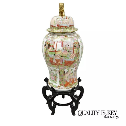 Vintage Chinese Famille Rose Porcelain Urn Lidded 36" Temple Jar Vase on Base