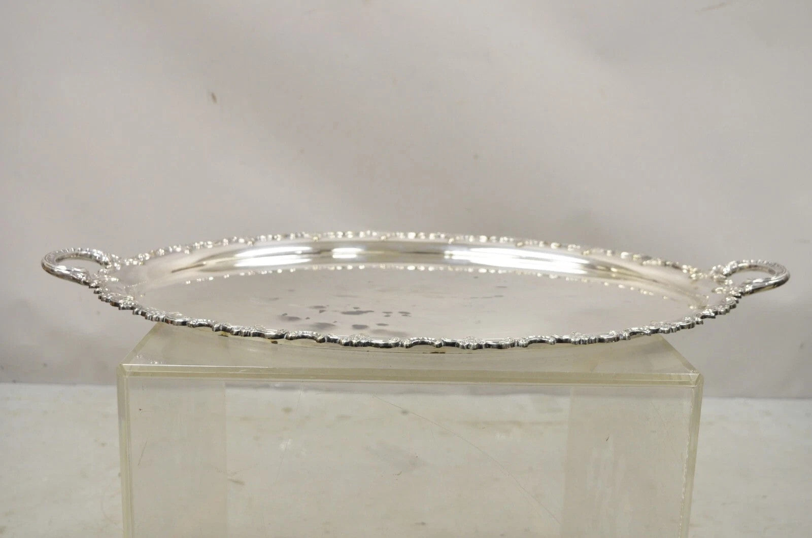 Vintage Alpacca Victorian Silver Plated (2) Handle Oval Serving Platter Bar Tray