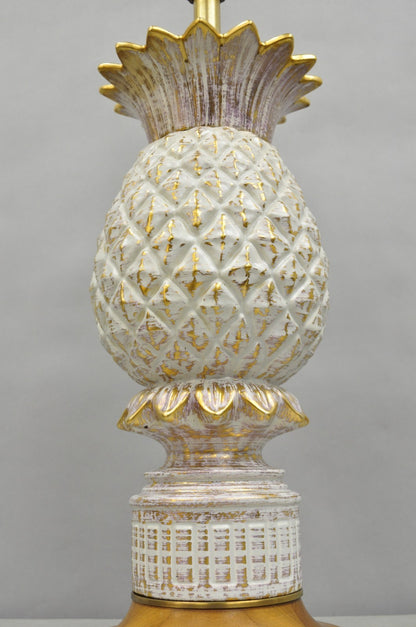 Vintage Italian Hollywood Regency White Porcelain Ceramic Pinneaple Table Lamp