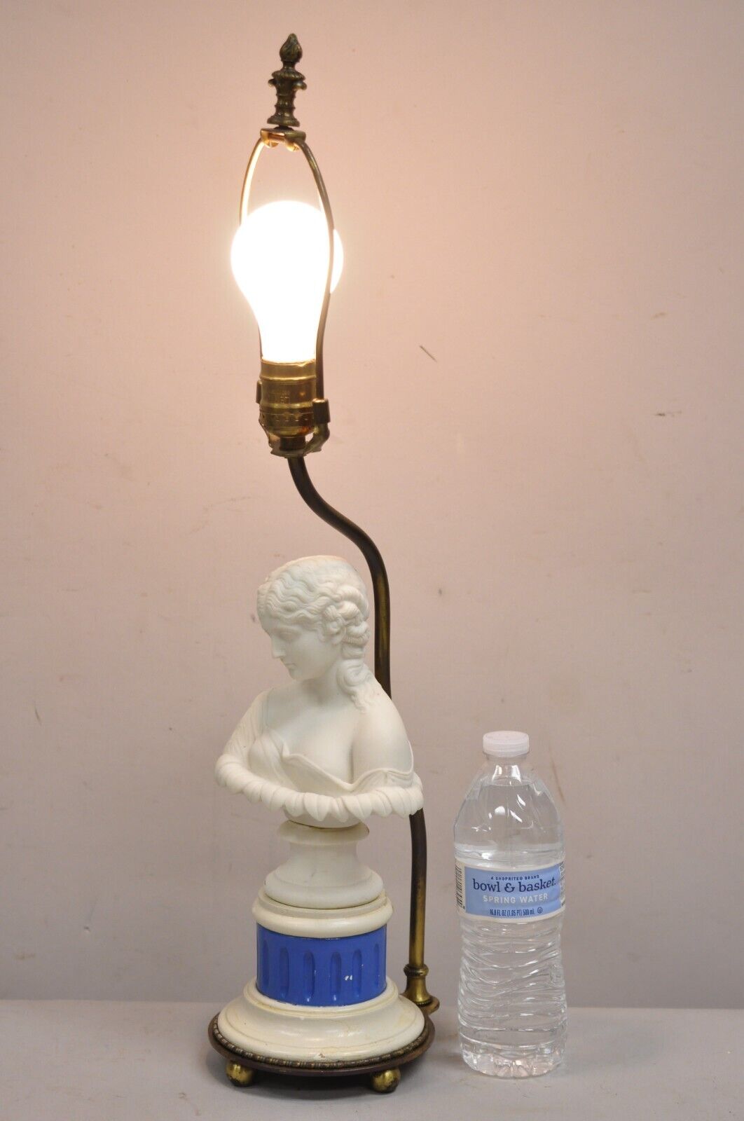 Antique French Victorian Small White Porcelain Woman Bust Boudoir Table Lamp