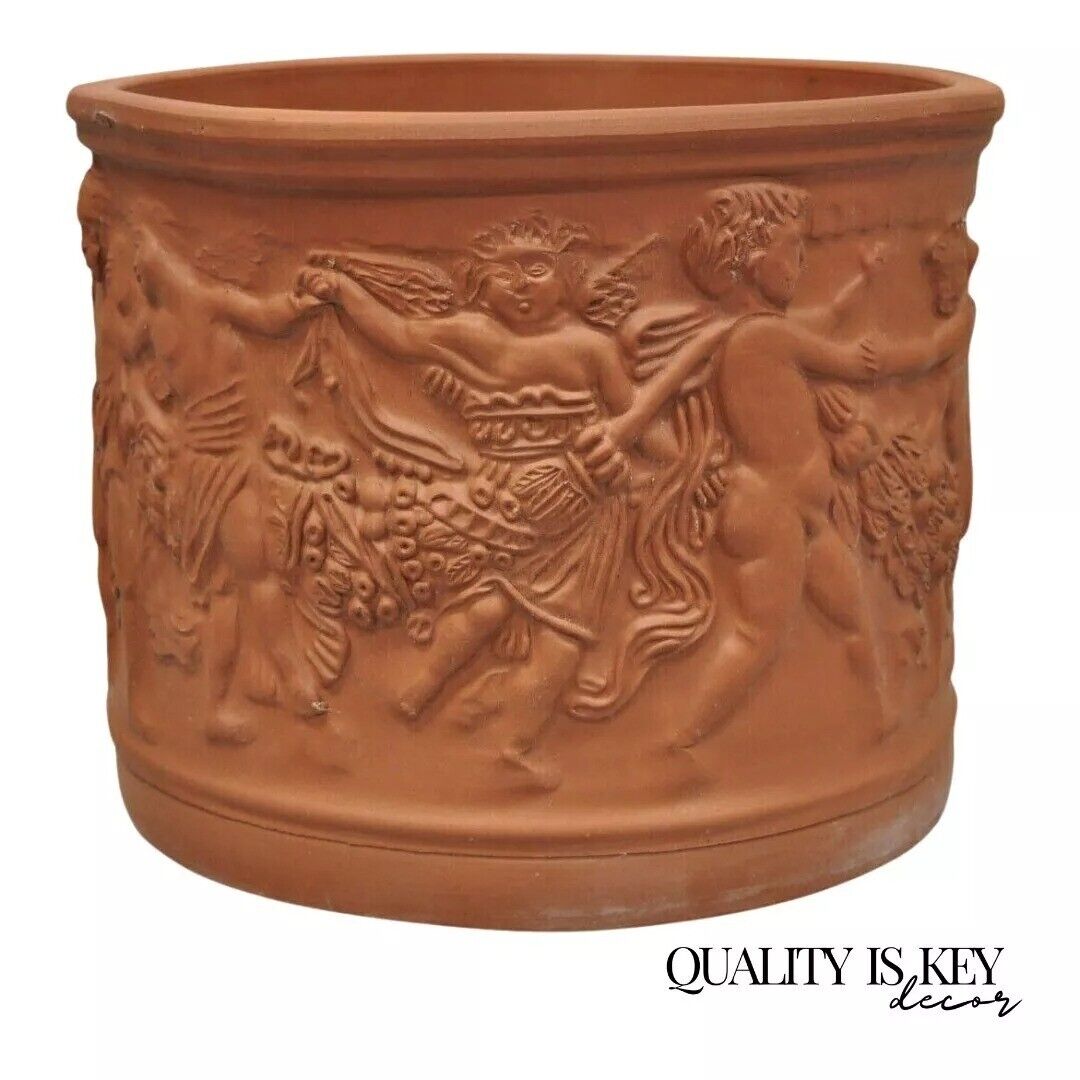 Large Italian Bitossi Red Terracotta Cherub Putti Garden Planter Flower Pot