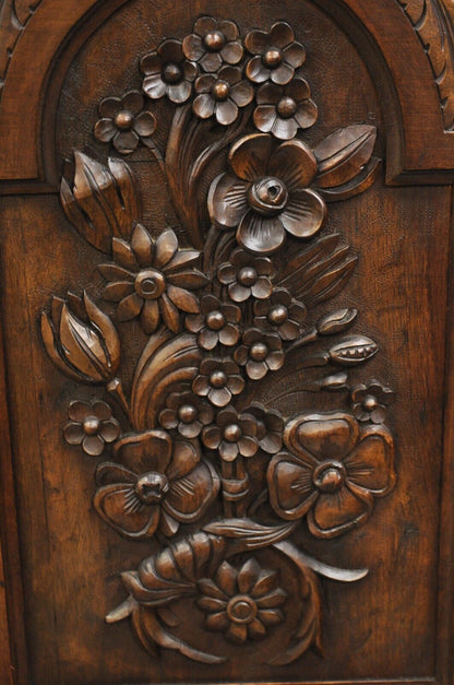 Antique French Renaissance Flower Carved Walnut China Cabinet Radio Bar Cabinet
