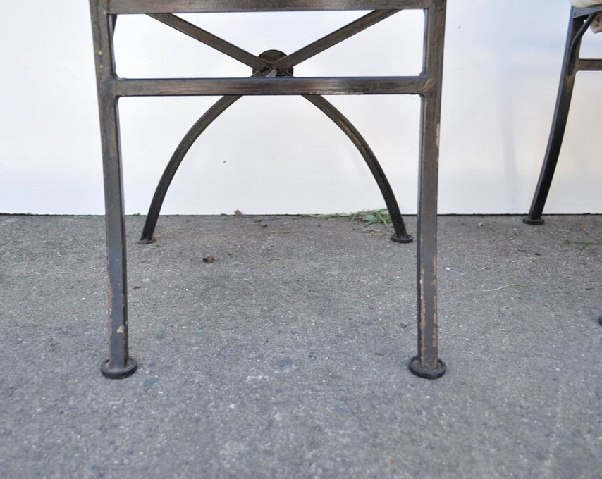 Hollywood Regency Wood Ball Abacus Wrought Iron Curule Dining Chairs - Set of 4