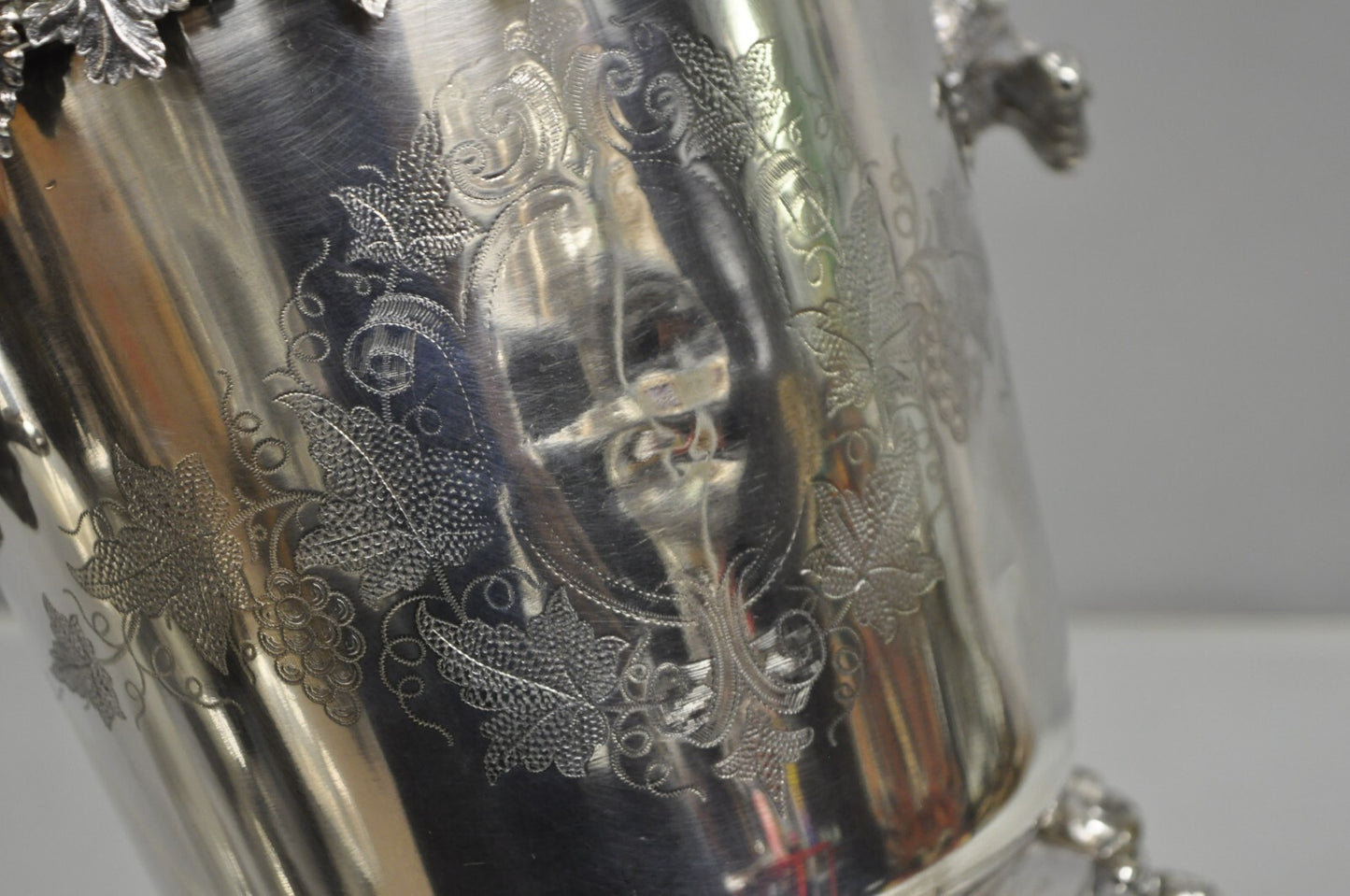 Antique English Victorian Wolf Handle Silver Plated Champagne Chiller Ice Bucket