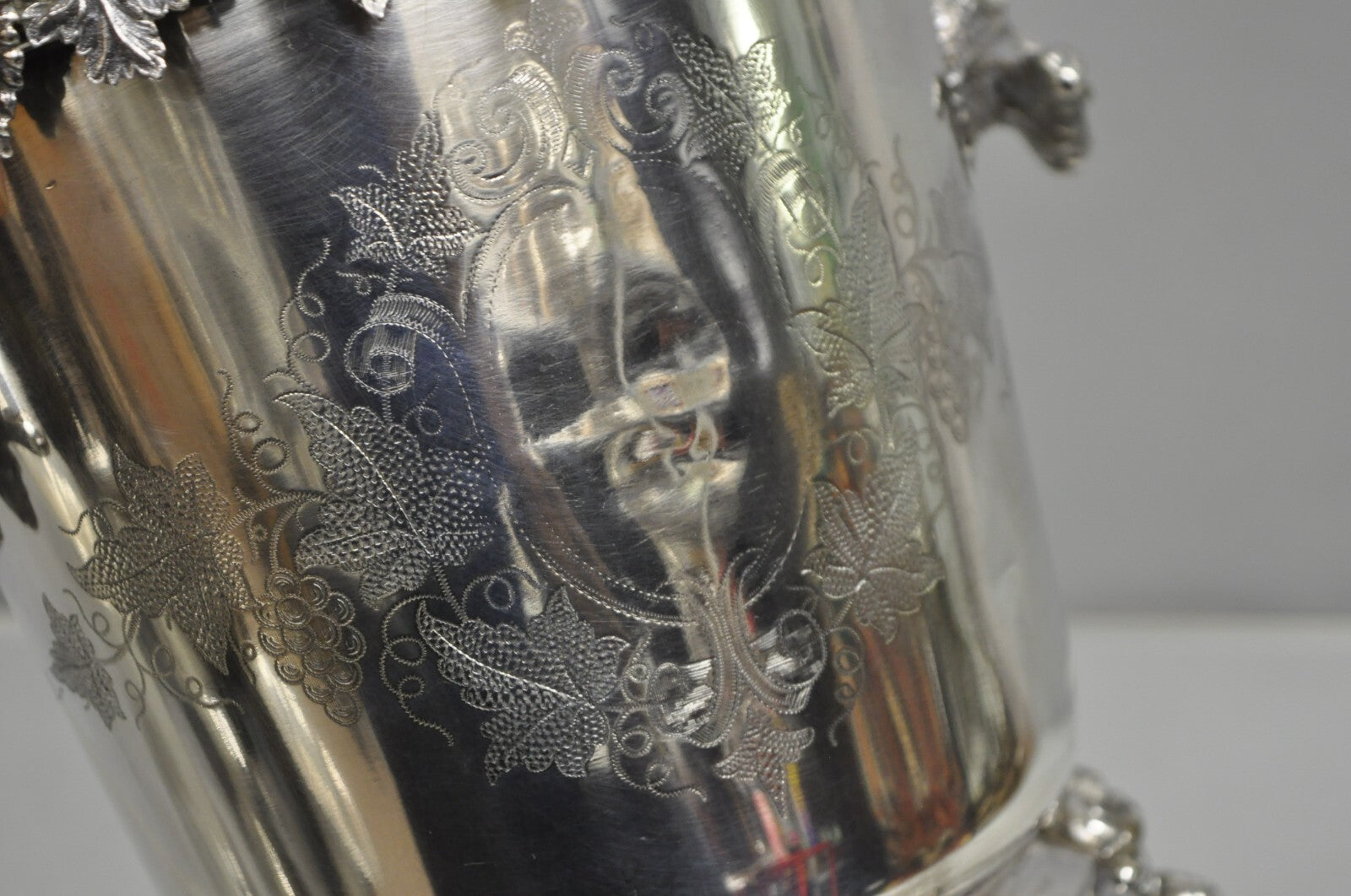 Antique English Victorian Wolf Handle Silver Plated Champagne Chiller Ice Bucket