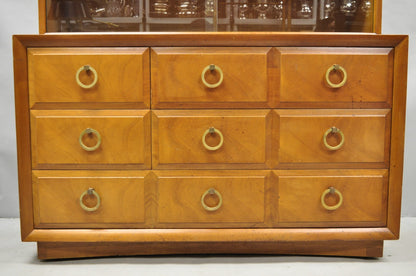 Vintage T.H. Robsjohn Gibbings for Widdicomb Mahogany Brass Ring China Cabinet