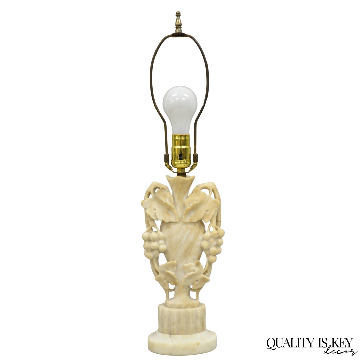 Art Nouveau Italian Carved Alabaster Marble Small Urn & Grapevine Table Lamp