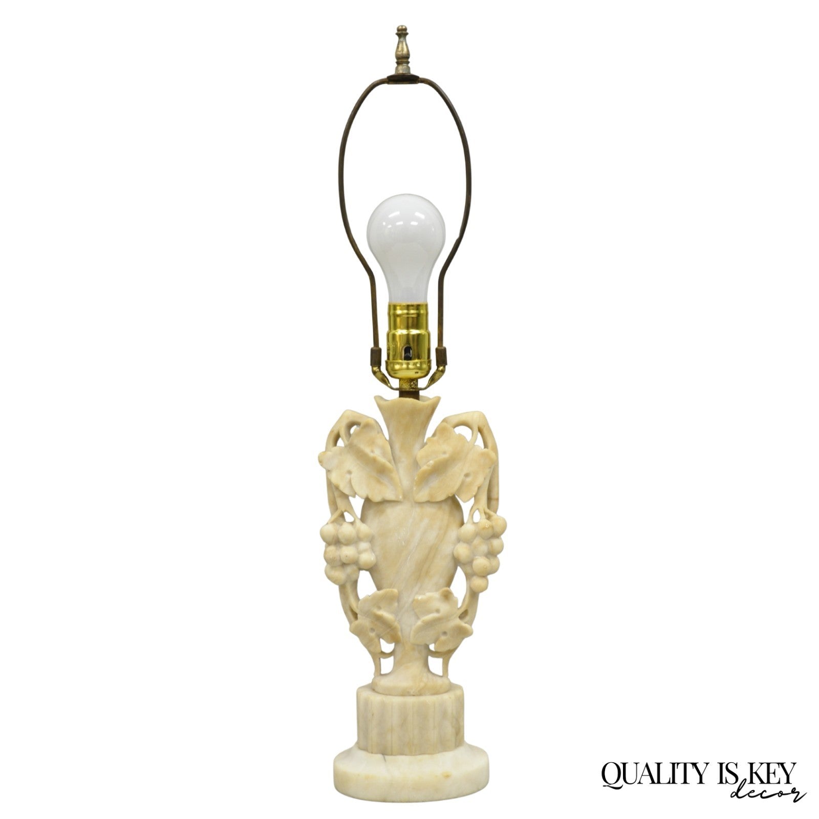 Art Nouveau Italian Carved Alabaster Marble Small Urn & Grapevine Table Lamp