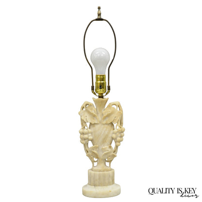 Art Nouveau Italian Carved Alabaster Marble Small Urn & Grapevine Table Lamp