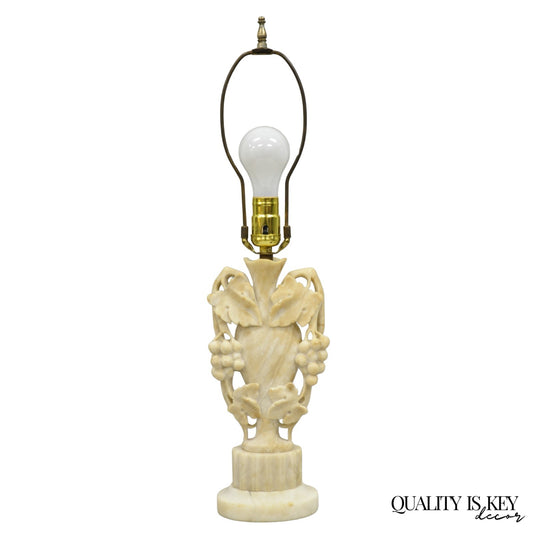 Art Nouveau Italian Carved Alabaster Marble Small Urn & Grapevine Table Lamp