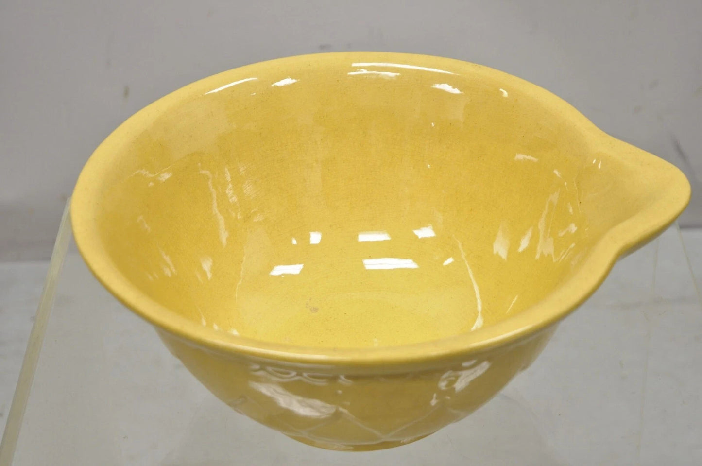 American Provincial Country Primitive Yellow Pottery Ceramic Wash Basin Bowl
