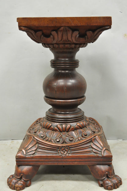 Antique American Empire Carved Mahogany Cannonball Paw Foot Pedestal Table Base