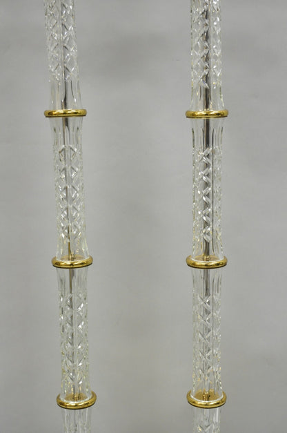 Waterford Kinsale Crystal Glass Column Brass Empire Style Floor Lamp - a Pair