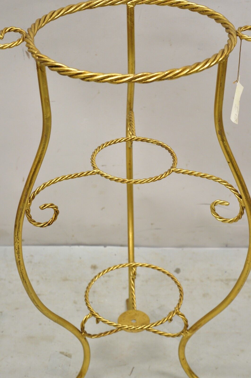 Italian Hollywood Regency Gold Iron Rope Form 2 Tier Bath Washstand Plant Stand