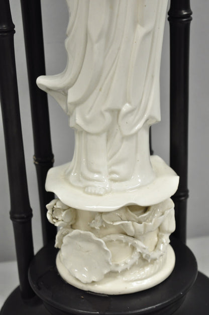 Vintage Chinoiserie Porcelain Guanyin Figure White Blanc de Chine Table Lamp