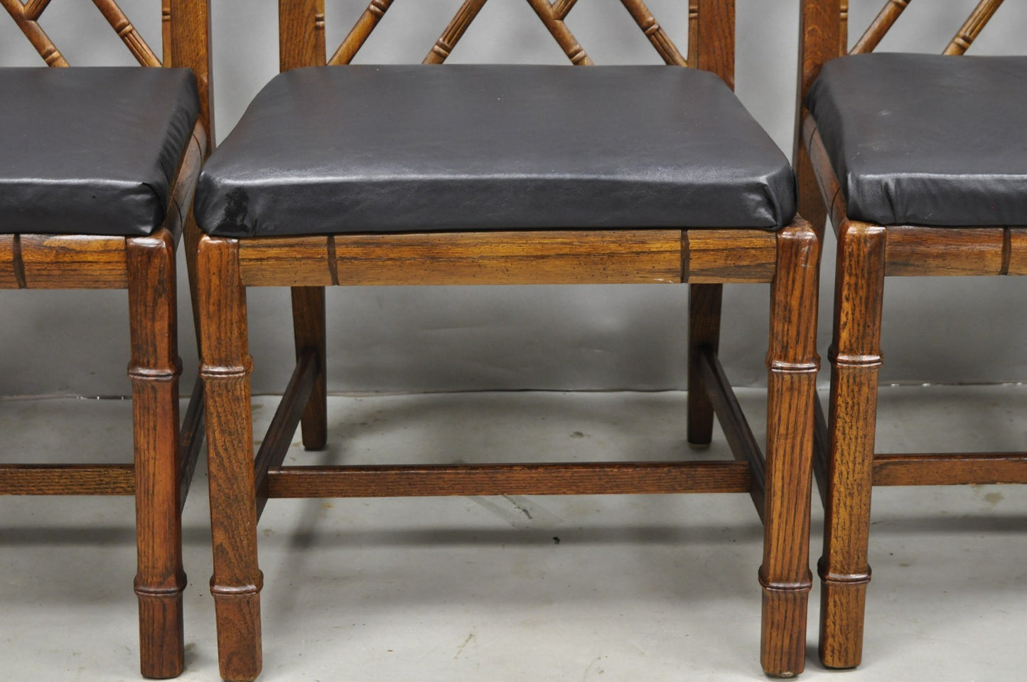 Vintage Hollywood Regency Faux Bamboo Lattice Dining Chair by Century - Set of 4