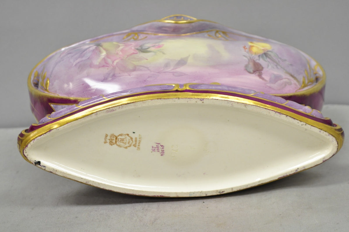 Antique Franz Anton Mehlem Royal Bonn Germany Art Nouveau Purple Jardinière Vase
