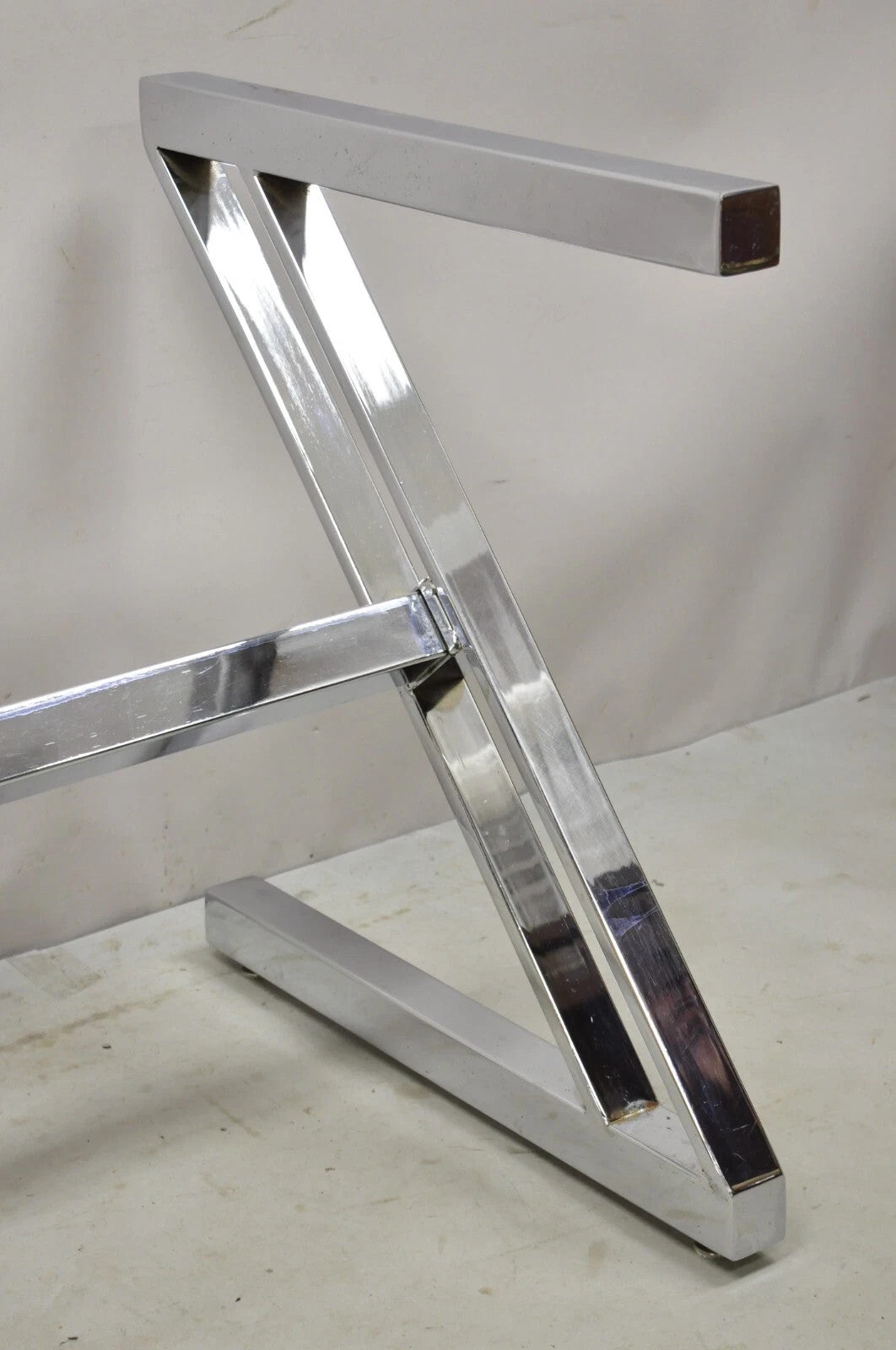 Vintage Mid Century Modern Chrome Frame Z Shaped Metal Desk Dining Table Base
