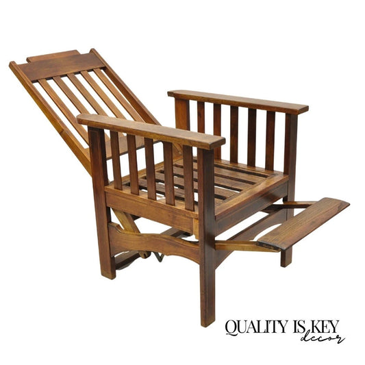 Antique Edwardian Mahogany Mechanical Reclining Slatted Morris Lounge Arm Chair
