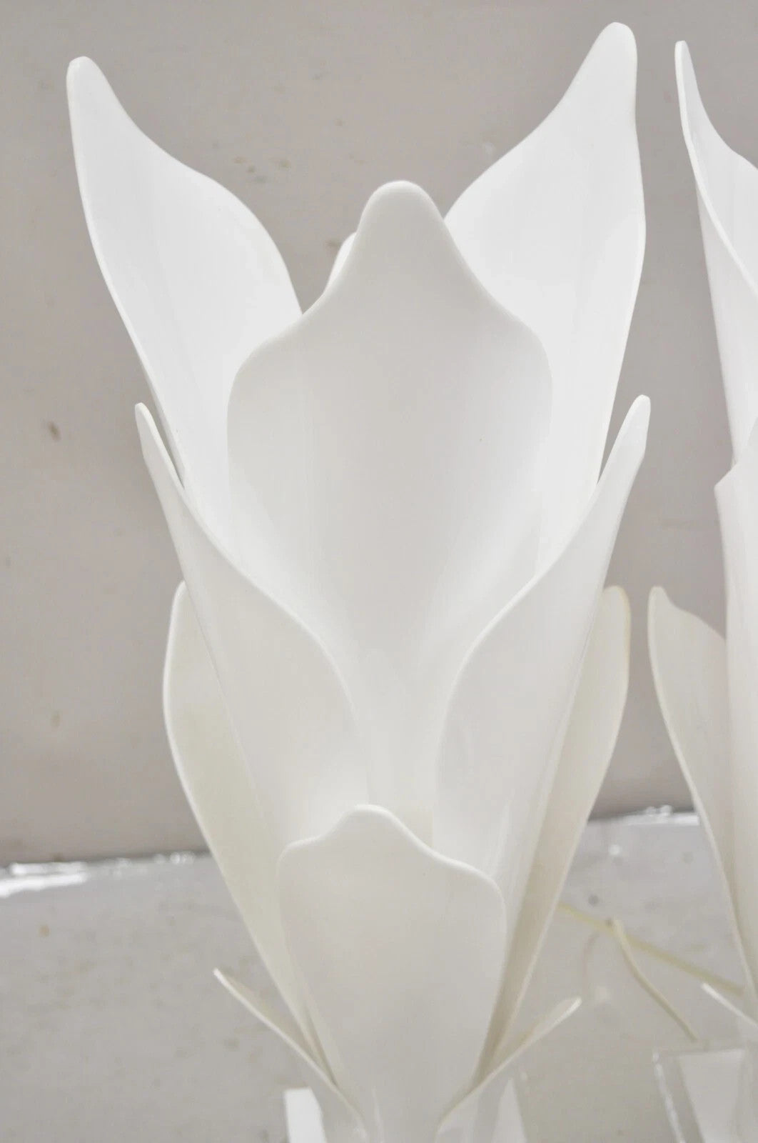 Rougier White Acrylic Lucite Tulip Flower Leaf Mid Century Table Lamps - a Pair