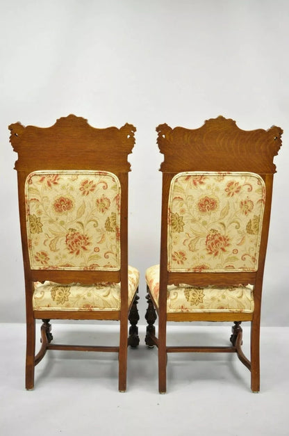 Antique Renaissance Oak Winged Griffin Paw Foot Dining Chair Attr RJ Horner Pair
