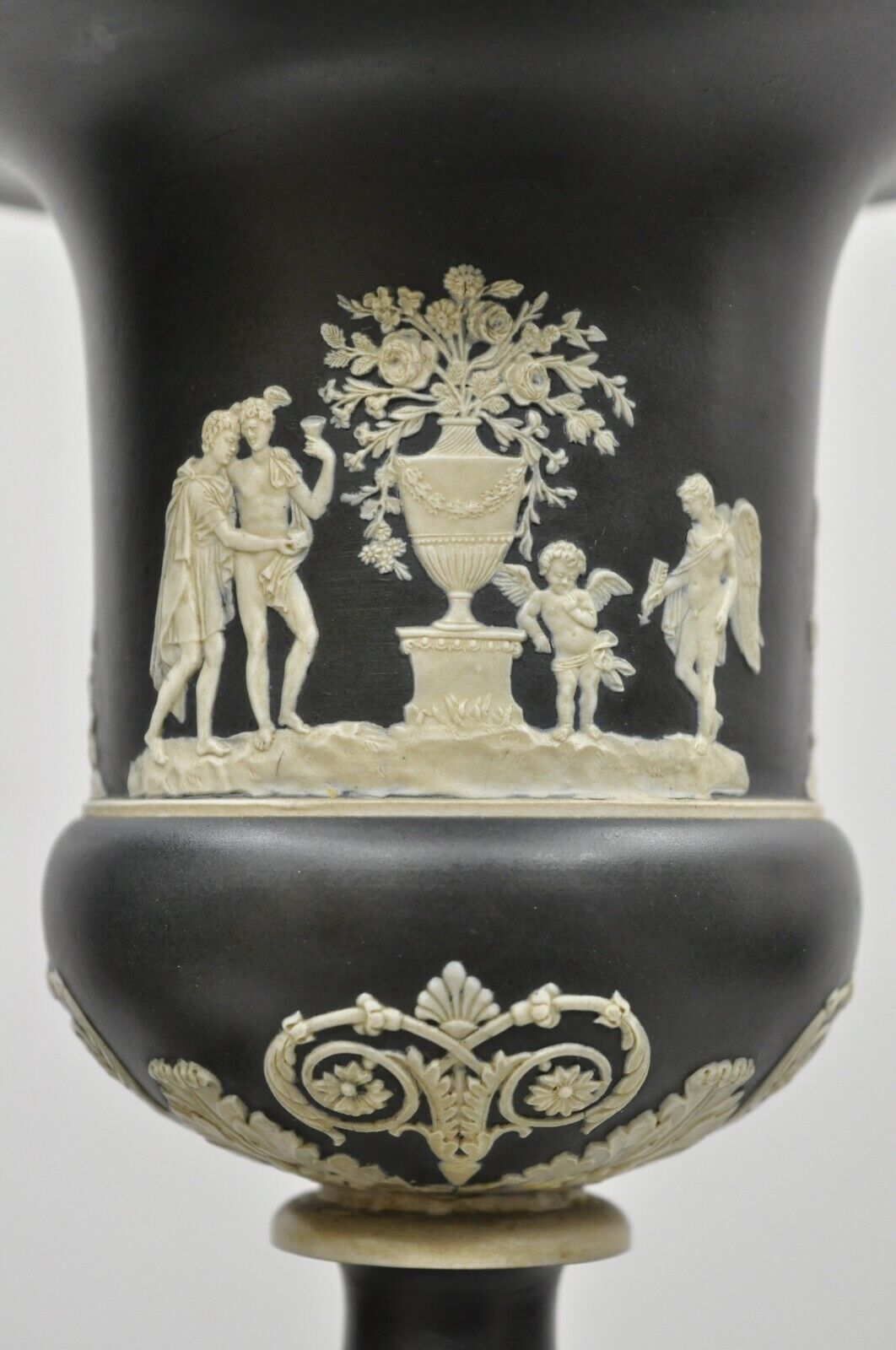 Antique Wedgwood Jasperware Black and White Urn Form Table Lamps - a Pair